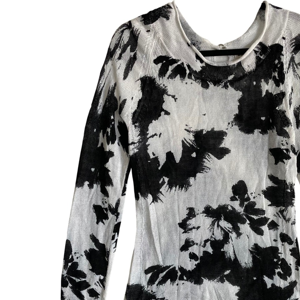 Spanner Women's XS Knit Top Long Sleeve Floral Print Sheer Lightweight Casual
